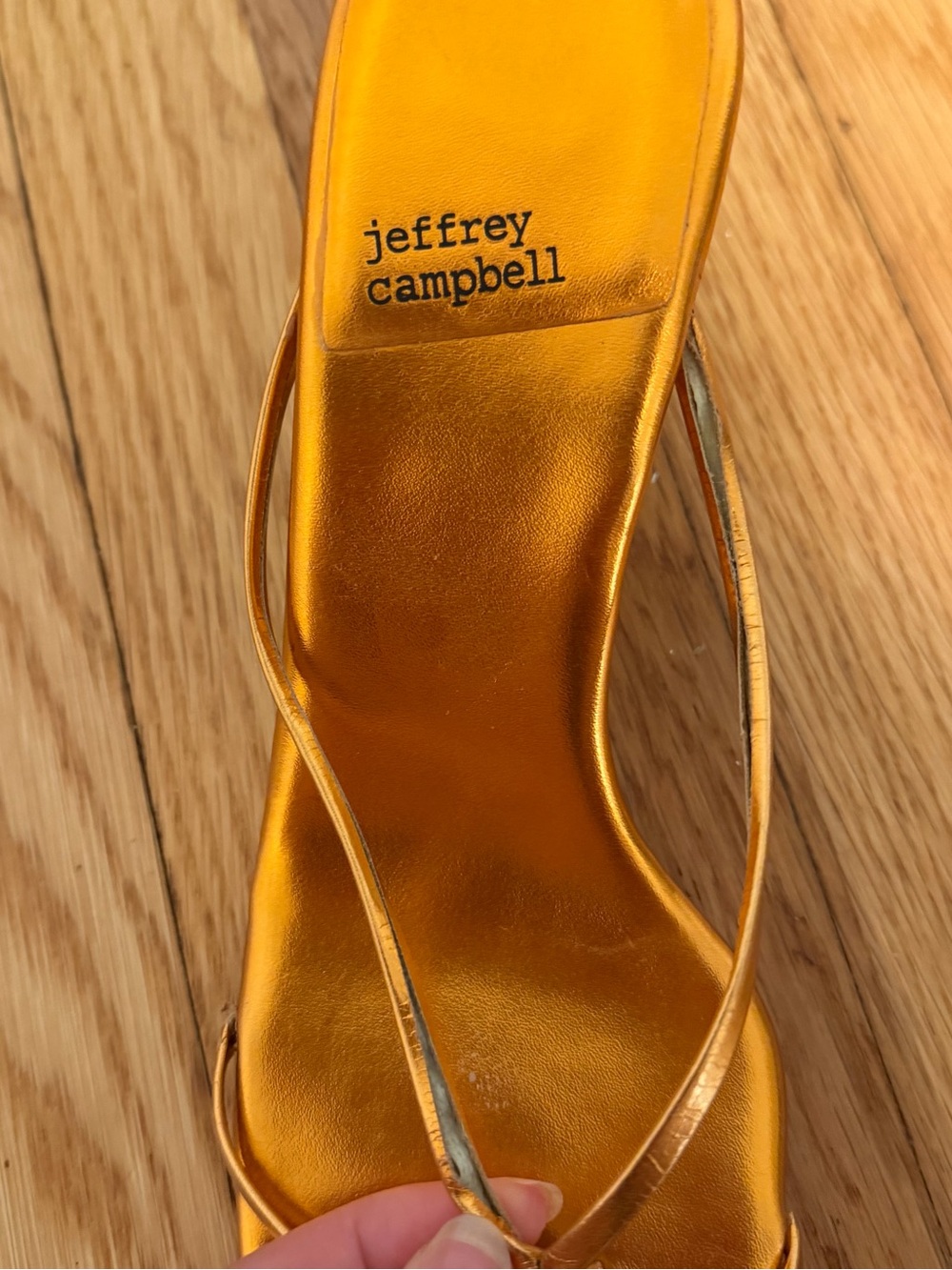 Jeffrey Campbell Metallic Orange Strappy Kitten-Heel Sandals - Picture 8 of 8